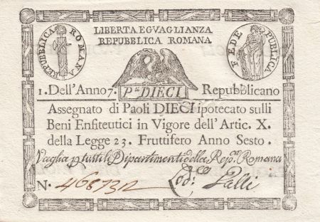 Italie 10 Paoli 1798 - Aigle, Anno 7 - Rep romana 2ème ex