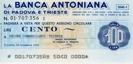 Italie 100 Lire Banca Antonina di Padova i Trieste - 1976 - Trieste - NEUF