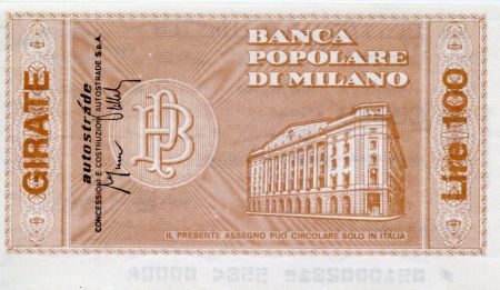 Italie 100 Lire Banca Popolare di Milano - 1976 - Milano - Neuf