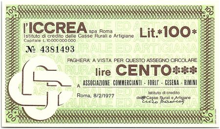Italie 100 Lire ICCREA - Associazione Commercianti Forli - 1977 - Neuf