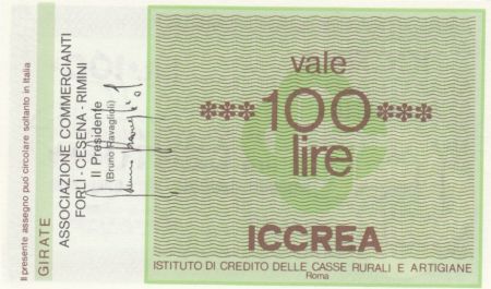 Italie 100 Lire ICCREA - Commerçants de REMINI - 1977 - Neuf