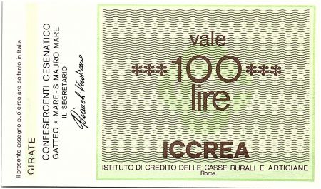Italie 100 Lire ICCREA - Confesercenti Cesenatico Gatteo a Mare - 1977 - Neuf