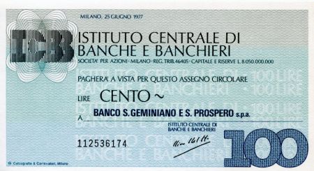 Italie 100 Lire Istituto Centrale di Banche E Banchieri - 1977 - Milano - a Banco S.Geminiano - NEUF