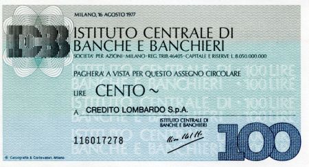 Italie 100 Lire Istituto Centrale di Banche E Banchieri - 1977 - Milano - a Credito Lombardo - NEUF