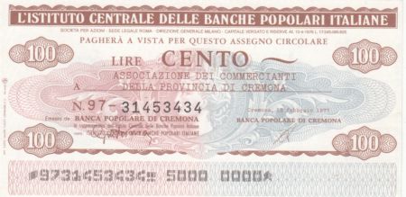 Italie 100 Lire Istituto Generale delle Banche Popolari Italiane - 1977 - Neuf - Cremona