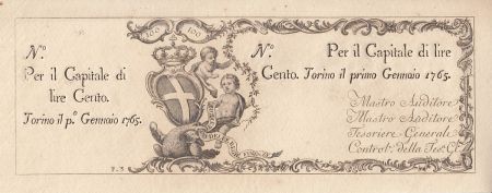 Italie 100 Lire Régie Finanze-Torino - Armoiries 1765 remainder