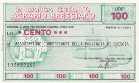 Italie 100 Lires Banca Credito Agrario Bresciano - 1976 - Neuf