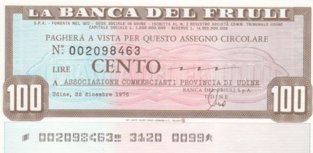 Italie 100 Lires Banca del Friuli - 22-12-1976 - Neuf