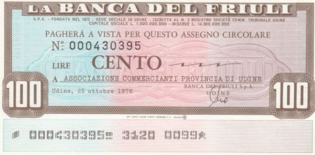 Italie 100 Lires Banca del Friuli - 25-10-1976 - Neuf