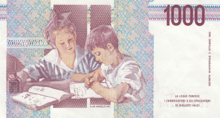 Italie 1000 Lire - 03-10-1990 - M. Montessori, Enfants à l\'école - Série DD