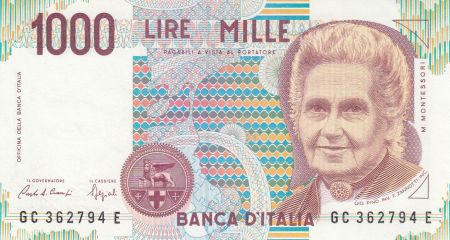 Italie 1000 Lire - 03-10-1990 - M. Montessori, Enfants à l\'école - Série