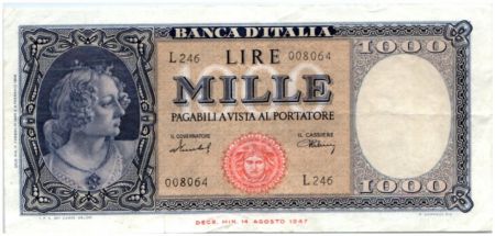 Italie 1000 Lire 1949 -  Italie ornée de perles
