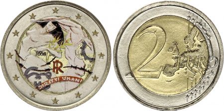 Italie 2 Euros - Droits de l\'Homme - Colorisée - 2008