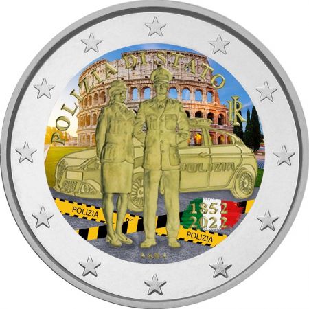 Italie 2 Euros Commémo. COULEUR ITALIE 2022 - Police Nationale italienne
