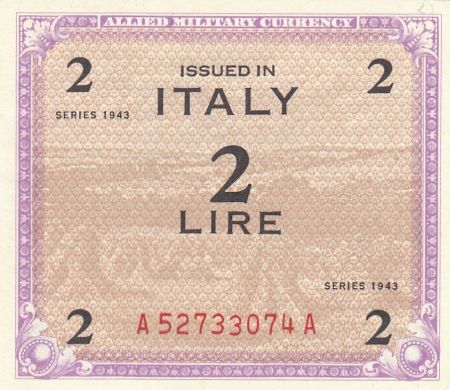 Italie 2 Lire 1943 - Violet et marron - Série A
