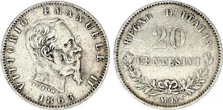 Italie 20 Centesimi Victor Emmanuel II - 1863 MBN