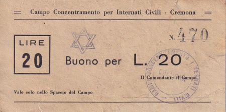 Italie 20 Lire - Camps de concentration de Crémone