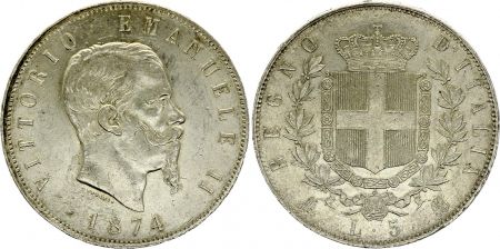 Italie 5 Lire, Victor Emmanuel II - Armoiries - 1874 M BN
