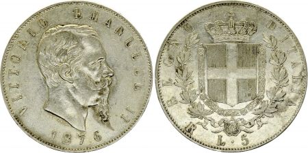 Italie 5 Lire, Victor Emmanuel II - Armoiries - 1876 R