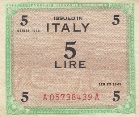 Italie 5 Lire 1943 - Vert et marron - Série A05738439A