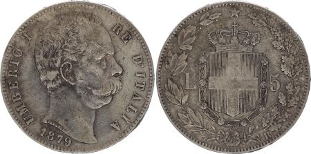 Italie 5 Lire Umberto I - Armoiries - 1879 R Rome - Argent - KM.20