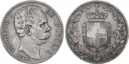 Italie 5 Lire Umberto I - Armoiries - 1879 R Rome Argent