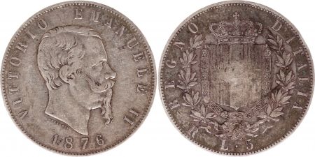 Italie 5 Lire Victor Emmanuel II - 1876 R Rome - Argent