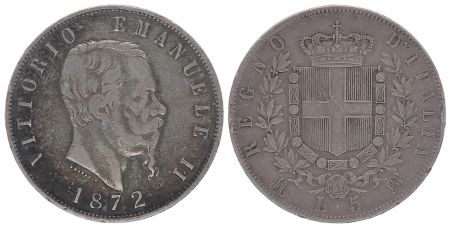 Italie 5 Lire Victor Emmanuel II - Armoiries - 1872