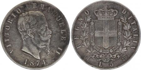 Italie 5 Lire Victor Emmanuel II Italie - 1861-1878 - Argent