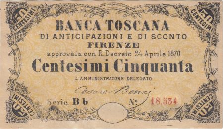 Italie 50 Centesimi, Banca Toscana - Série Bb - 1870 - SUP
