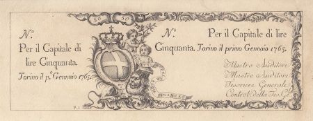Italie 50 Lire Régie Finanze-Torino - Armoiries 1765 remainder