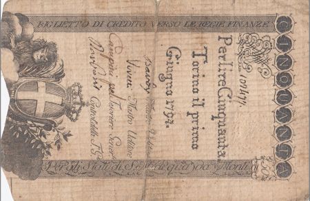 Italie 50 Lire Régie Finanze-Torino - Armoiries 1794 n°109477