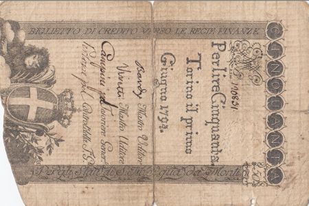 Italie 50 Lire Régie Finanze-Torino - Armoiries 1794 n°120831