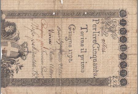 Italie 50 Lire Régie Finanze-Torino - Armoiries 1794 n°86624