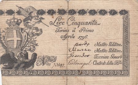 Italie 50 Lire Régie Finanze-Torino - Armoiries 1796 n°73497