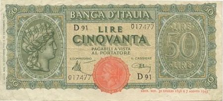 Italie 50 Lire Tête de «Italia»