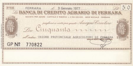 Italie 50 lires Banca di credito Agrario Di Ferrara - 1977 - Neuf