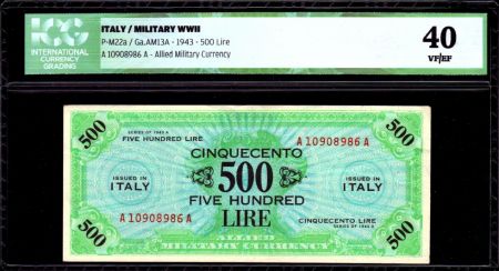 Italie 500 Lire Vert - 1943 A - ICG VF/EF 40