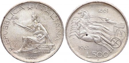Italie 500 Lires - 100 ans de l\'unité italienne - 1961 - Argent