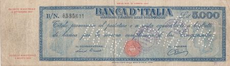 Italie 5000 Lire - 08-09-1947 - Bleu, FAUX, perforé et tamponné FALSO