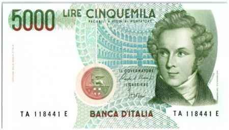 Italie 5000 Lire 1985 -  V. Bellini - Scène de Norma
