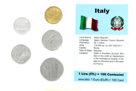 Italie Blister 5 monnaies ITALIE (5 à 100 lires)