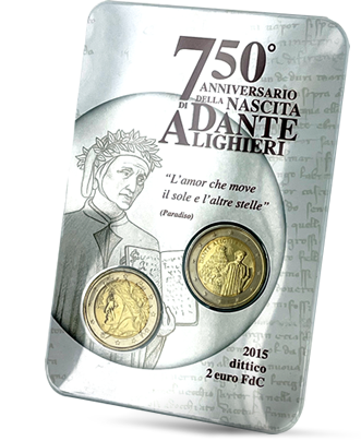 Italie Coffret 750 ans de Dante Alighieri - 2 Euros et 2 Euro Commémo. BU ITALIE 2015