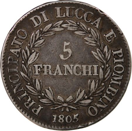 Italie ITALIE, FELIX BACCIOCHI ET ELISA BONAPARTE - 5 FRANCHI ARGENT - 1805 FLORENCE