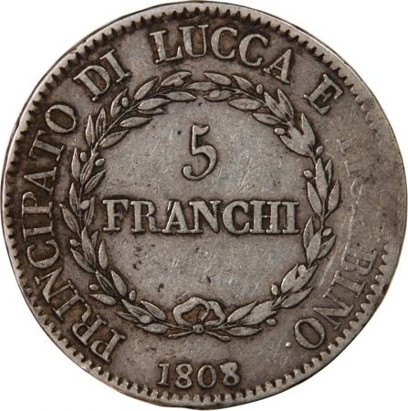 Italie ITALIE  FELIX BACCIOCHI ET ELISA BONAPARTE - 5 FRANCHI ARGENT 1808