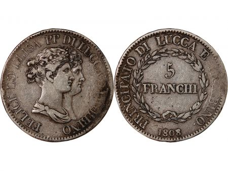 Italie ITALIE  FELIX BACCIOCHI ET ELISA BONAPARTE - 5 FRANCHI ARGENT 1808