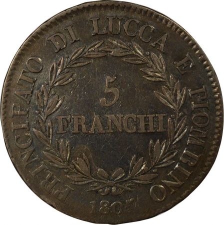 Italie Italie, République De Lucques, Felix Et Elisa - 5 Franchi Argent - 1805 Florence
