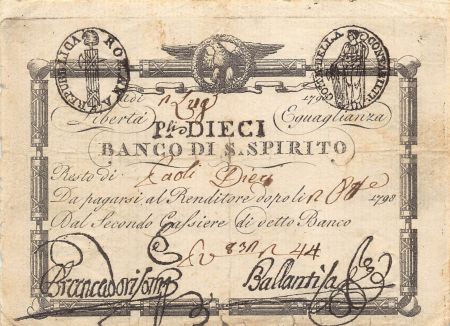 Italie ITALIE  REPUBLIQUE ROMAINE  BANCO DI SANTO SPIRITO - 10 PAOLI 1798