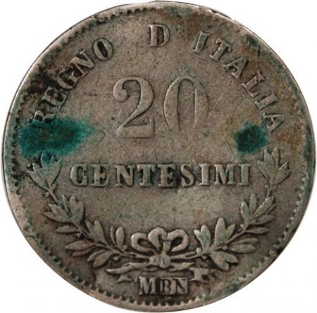 Italie ITALIE, VICTOR EMMANUEL II - 20 CENTESIMI ARGENT 1863 M MILAN