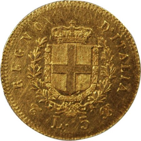Italie ITALIE, VICTOR-EMMANUEL II - 5 LIRE OR 1865 T BN